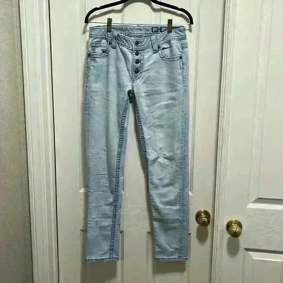 Miss Me Mid Rise Skinny Light Wash Exposed Button Fly Sz 28 - Picture 1 of 15